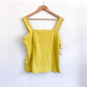 NWT Maeve by Anthropologie yellow textured square neck tank top button side L